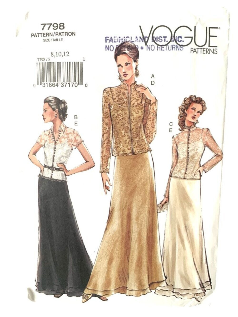Vogue 7798 Misses'/Misses' Petite Top, Camisole and Skirt Uncut Size 8 10 12